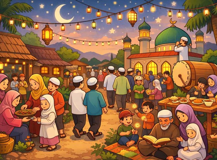 Ilustrasi: suasana bulan Ramadhan yang semarak di pedesaan. (ChatGPT)